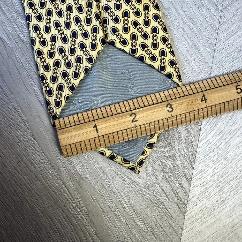 Vintage Beaufort Tie Rack Silk Link Print Tie Equestrian Horse Bit Yellow Blued